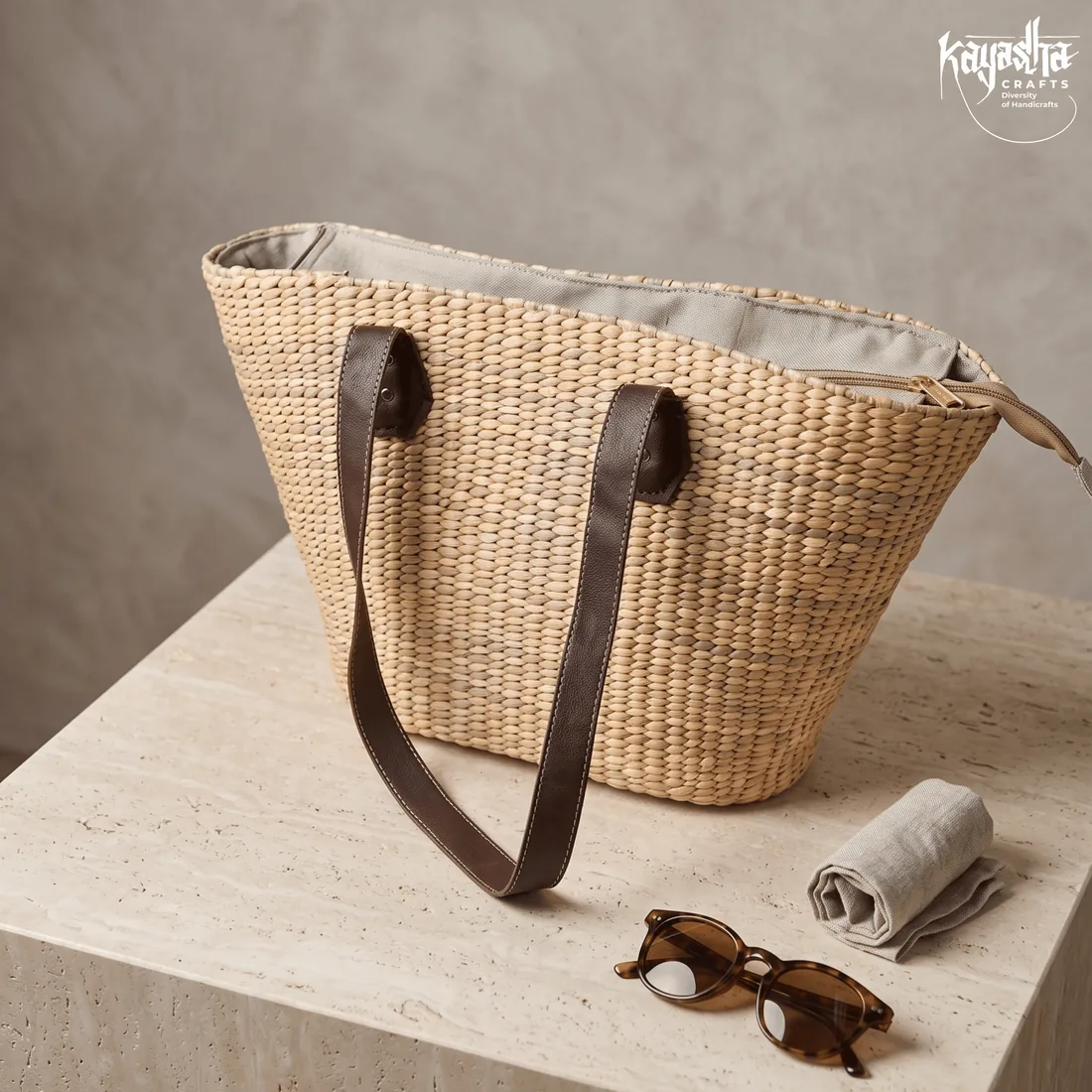 Rustic palm woven tote bag