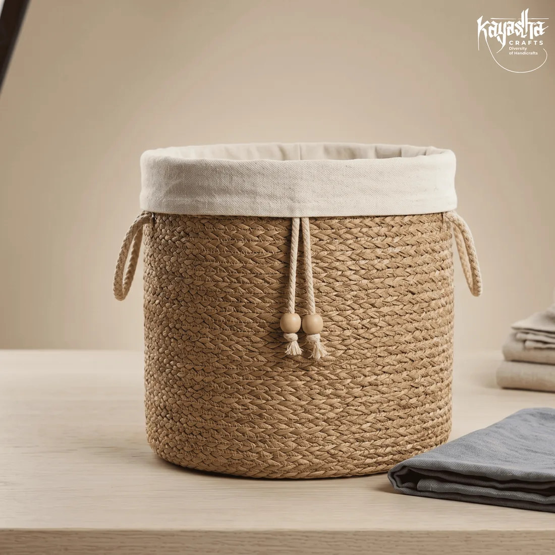 Woven elephant grass laundry basket