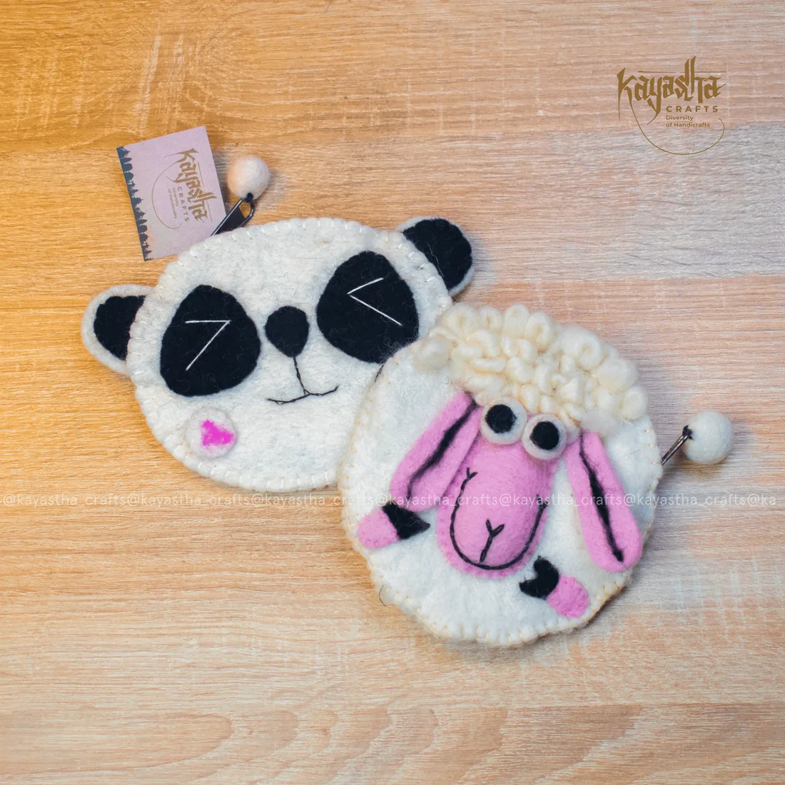 Felt sheep and panda pods